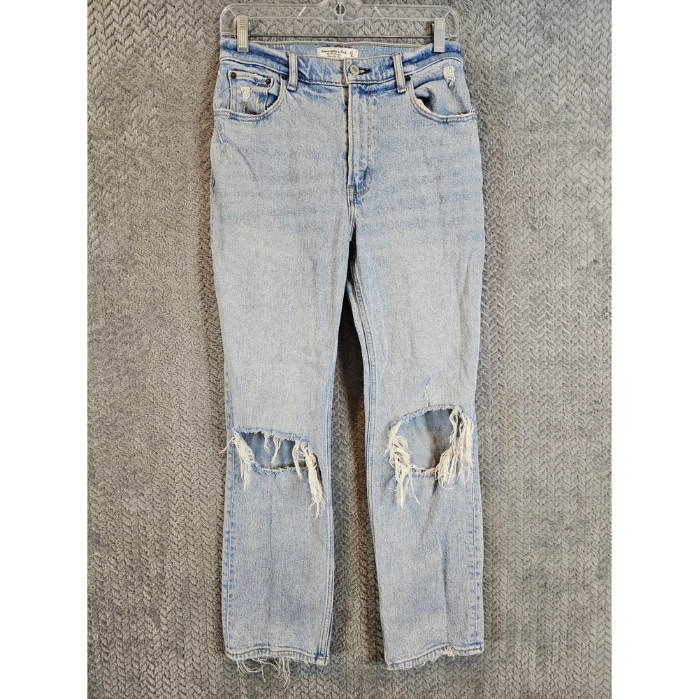 Abercrombie & Fitch The 90s Straight Ultra High Rise Distressed Jeans Light Wash